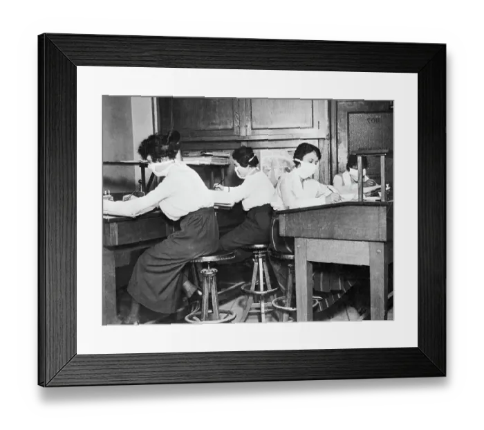 Framed Print : Woman Clerks Wearing Cloth Masks Framed Print : Woman Clerks Wearing Cloth Masks