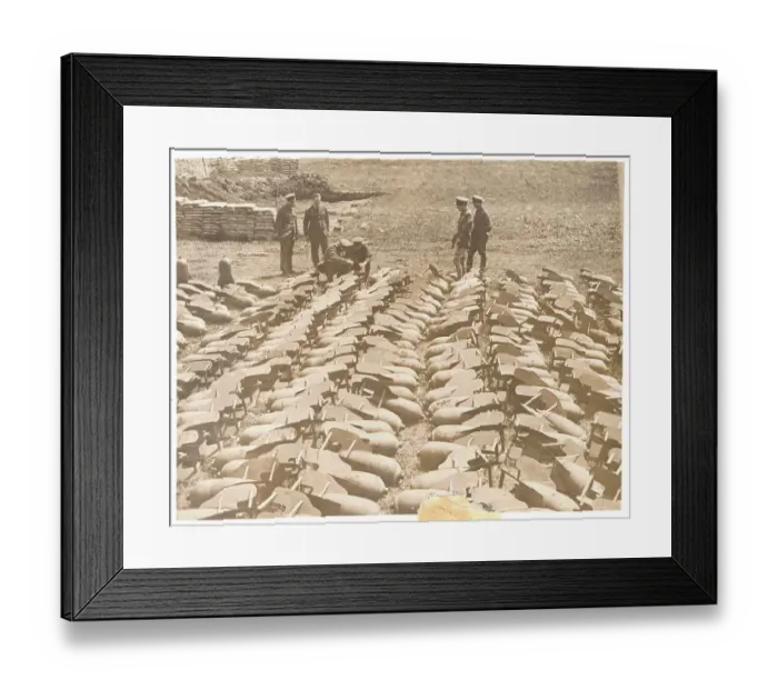 Framed Print : Officers Inspecting Aerial Bombs Framed Print : Officers Inspecting Aerial Bombs