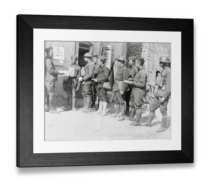 Framed Print : Soldiers Receiving Mail from Government Aide Framed Print : Soldiers Receiving Mail from Government Aide