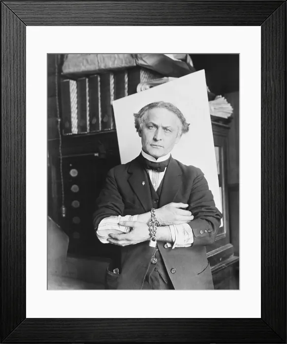 Framed Print : Houdini Showing How to Escape Handcuffs