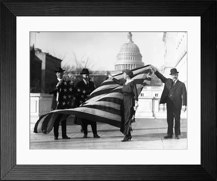 Framed Print : Jeannette Rankin with American Flag Framed Print : Jeannette Rankin with American Flag