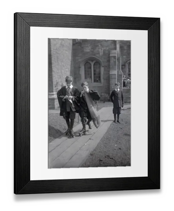 Framed Print : Boys Knitting While Rollerskating Framed Print : Boys Knitting While Rollerskating