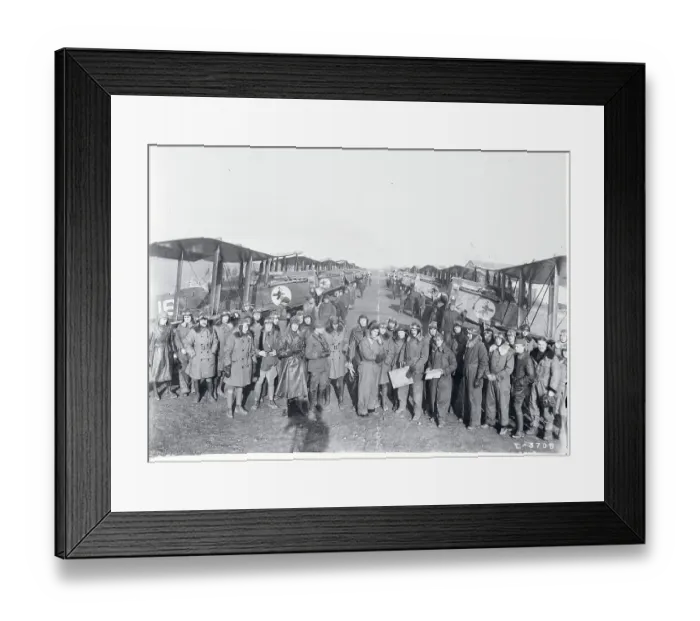 Framed Print : World War One Squadron Pilots near Airplanes Framed Print : World War One Squadron Pilots near Airplanes