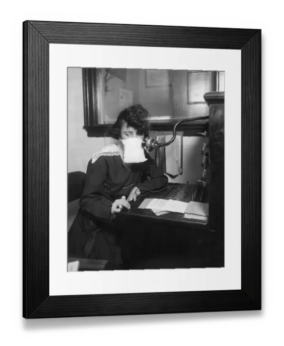 Framed Print : Telephone Operator With Mask Framed Print : Telephone Operator With Mask