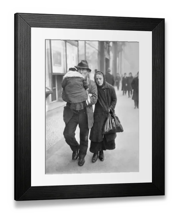 Framed Print : Man and Woman Traveling by Foot with Child Framed Print : Man and Woman Traveling by Foot with Child