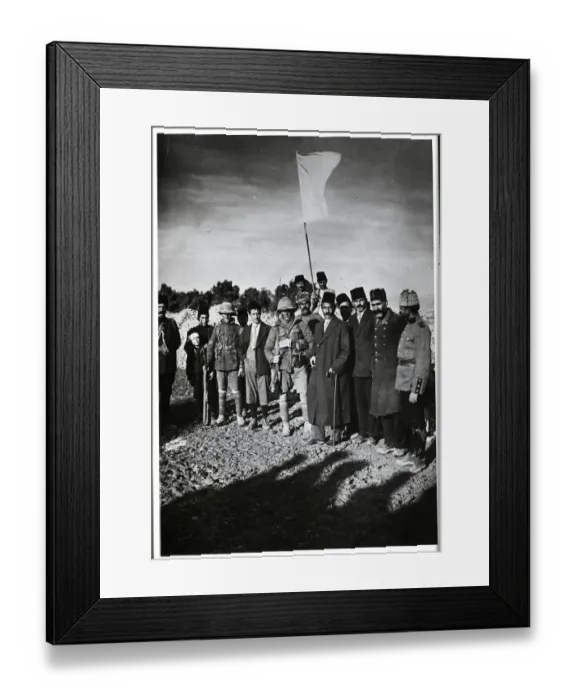 Framed Print : Group Standing Arround White Flag Framed Print : Group Standing Arround White Flag