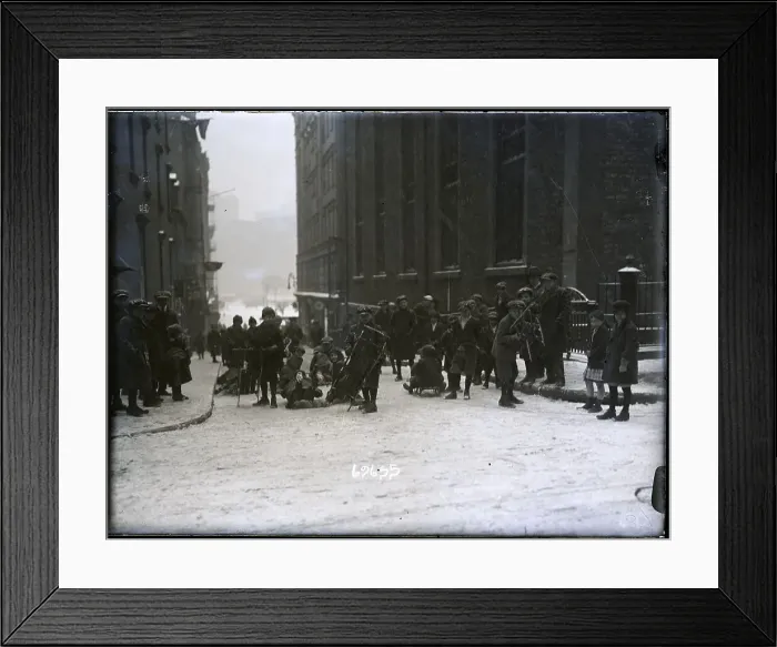 Framed Print : Youngsters W / Seighs In Street Framed Print : Youngsters W / Seighs In Street