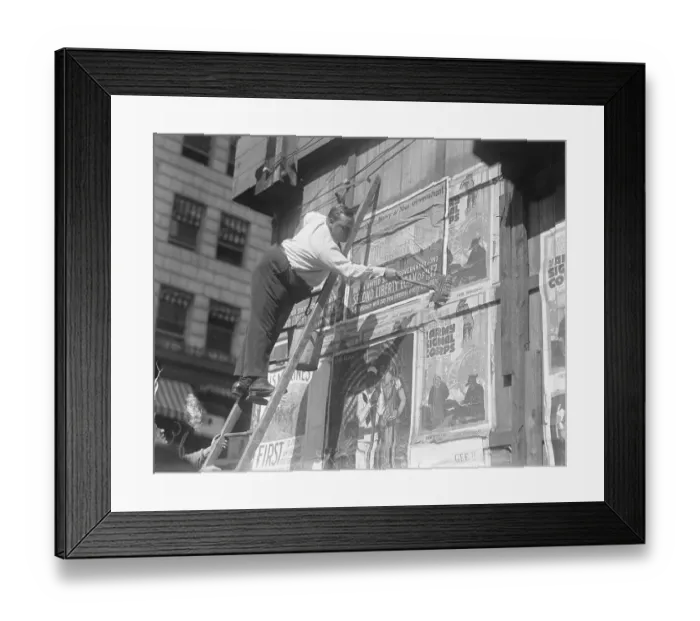 Framed Print : Fatty Arbuckle Putting Poster Up Framed Print : Fatty Arbuckle Putting Poster Up