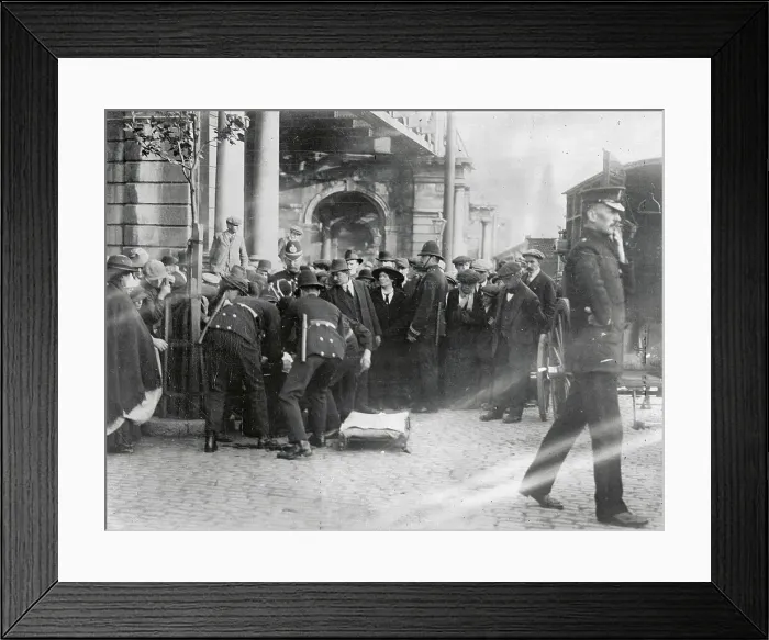 Framed Print : Police Removing Inspector Injured Trying to Break up Sinn Fein Meeting Framed Print : Police Removing Inspector Injured Trying to Break up Sinn Fein Meeting