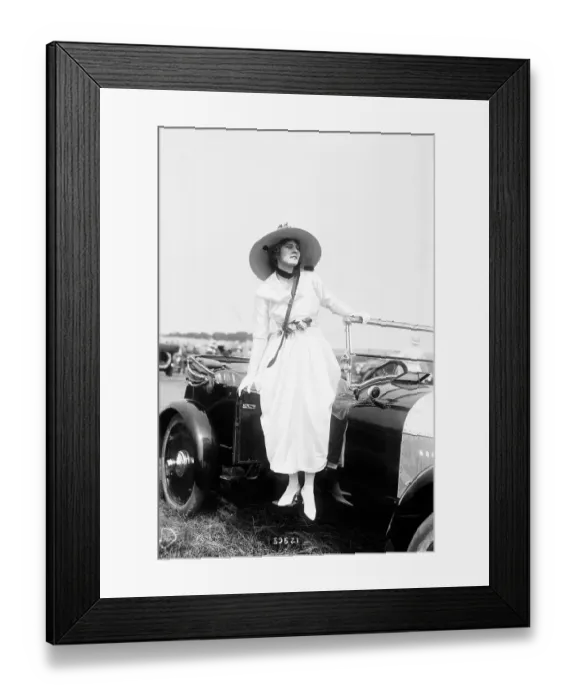 Framed Print : Women Posing Standing on Oldsmobile Framed Print : Women Posing Standing on Oldsmobile