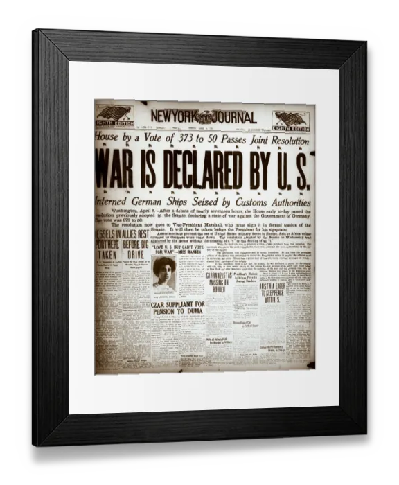 Framed Print : Newspaper Headline: War is Declared by U.S Framed Print : Newspaper Headline: War is Declared by U.S