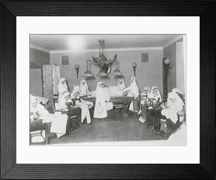 Framed Print : Red Cross Workers at Schwab Home Framed Print : Red Cross Workers at Schwab Home