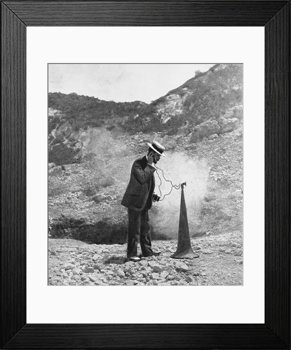 Framed Print : Early Seismologist Listening to Volcano