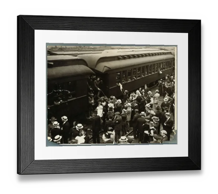 Framed Print : Crowd Seeing Off Soldiers on Train Framed Print : Crowd Seeing Off Soldiers on Train