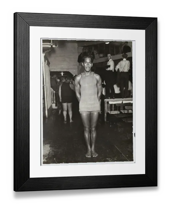 Framed Print : Duke Kahanamaker Posing in Swimsuit Framed Print : Duke Kahanamaker Posing in Swimsuit