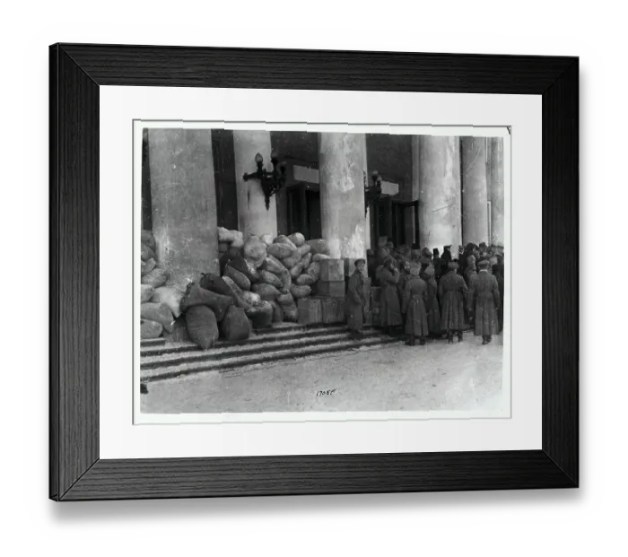 Framed Print : Hoarding Bags of Flour in Russian Police Station