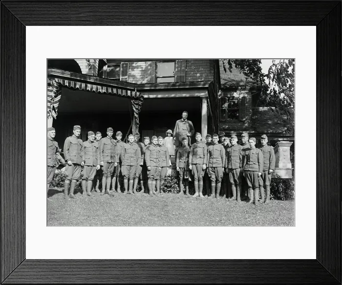 Framed Print : Theodore Roosevelt and Soldiers Posing Outside His Home Framed Print : Theodore Roosevelt and Soldiers Posing Outside His Home