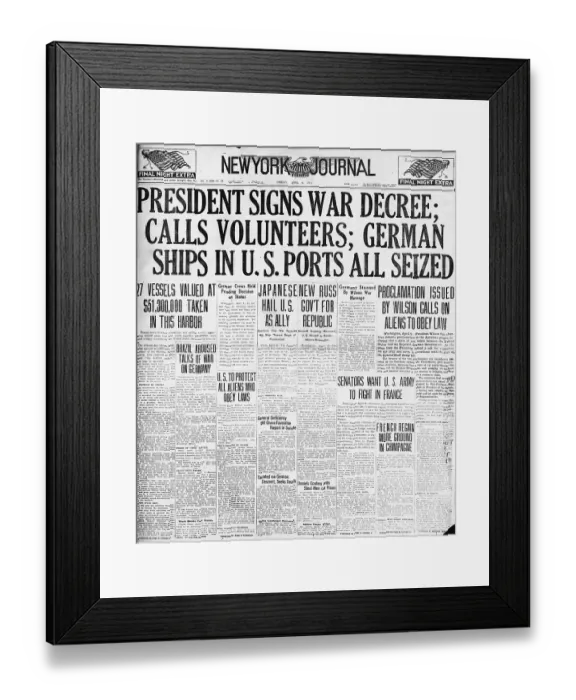 Framed Print : N.Y. Journal Page Announcing U.S. Entry into WWI