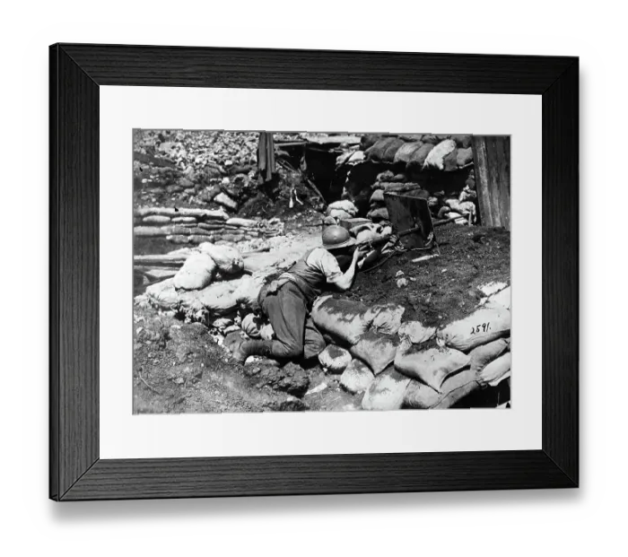 Framed Print : Italian Sniper Shooting Behind Iron Plat