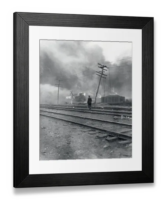 Framed Print : Largescale Train Yard Fire Framed Print : Largescale Train Yard Fire