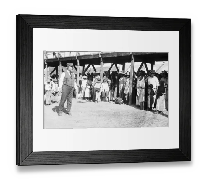 Framed Print : Officer Talking To Mexican Refugee Framed Print : Officer Talking To Mexican Refugee