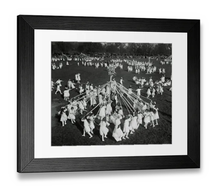 Framed Print : Aerial View of Children with Maypole Framed Print : Aerial View of Children with Maypole