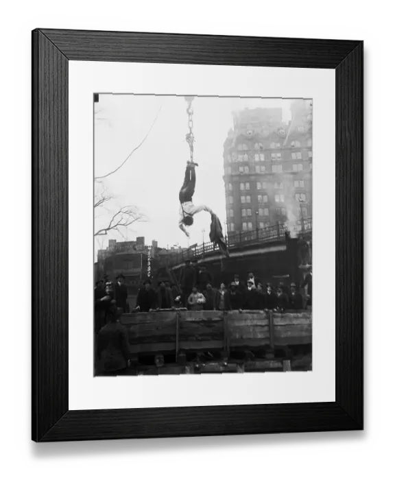 Framed Print : Houdini Hanging Above Subway Tracks Framed Print : Houdini Hanging Above Subway Tracks