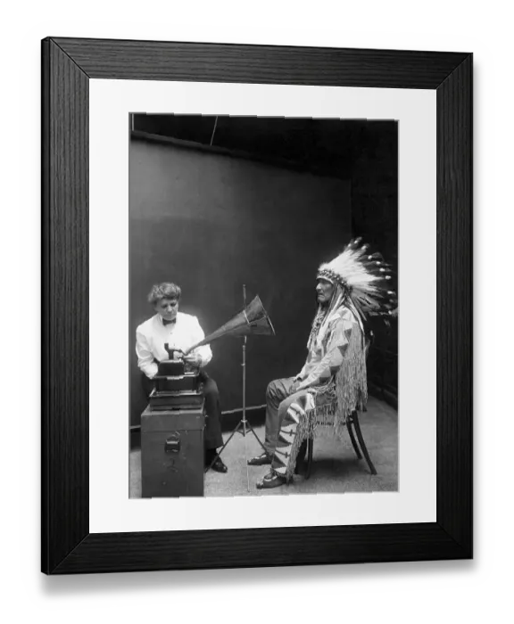 Framed Print : Indian Chief Recording War Songs Framed Print : Indian Chief Recording War Songs