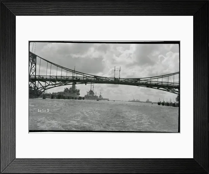 Framed Print : Bridge and Ship in Wilhemshaven Harbor Framed Print : Bridge and Ship in Wilhemshaven Harbor