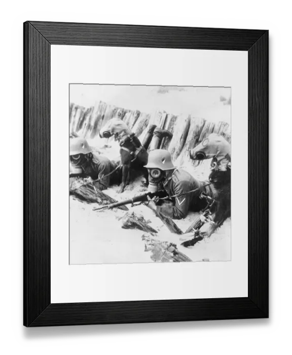 Framed Print : Soldiers and Dogs Wearing Gas Masks