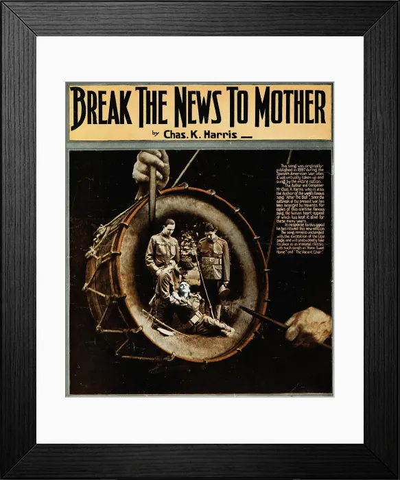 Framed Print : Sheet Music Cover with Portrait in a Drum on Soldier Misfortune Framed Print : Sheet Music Cover with Portrait in a Drum on Soldier Misfortune