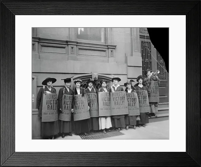 Framed Print : Woemen Suffragist Advertising for Suffrage Rally Framed Print : Woemen Suffragist Advertising for Suffrage Rally