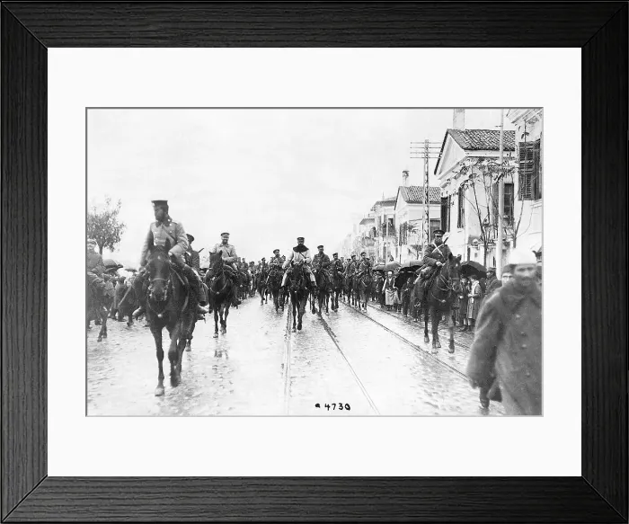 Framed Print : Greek Cavalry Riding Down Street In 1915 Framed Print : Greek Cavalry Riding Down Street In 1915
