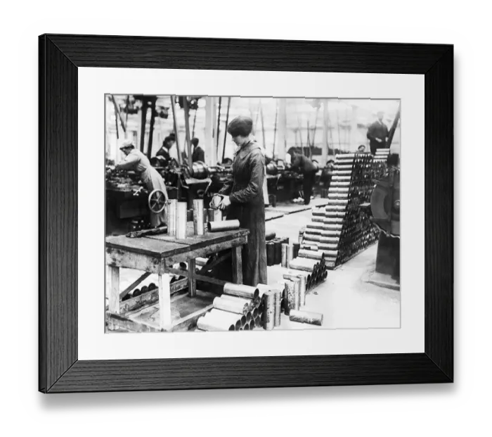 Framed Print : Woman Gauging Shells In Munition Plant Framed Print : Woman Gauging Shells In Munition Plant