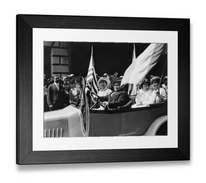 Framed Print : Woman Driving Car In Procession W / Passen Framed Print : Woman Driving Car In Procession W / Passen