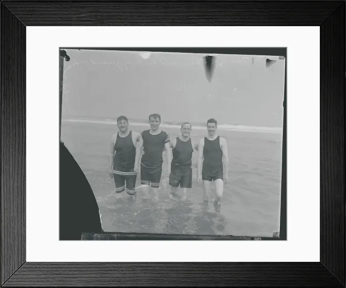 Framed Print : Harry K. Thaw and his body guards in the surf Framed Print : Harry K. Thaw and his body guards in the surf