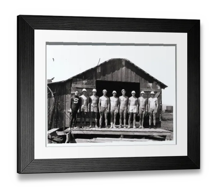Framed Print : Rowing Team Posing on Pier Framed Print : Rowing Team Posing on Pier