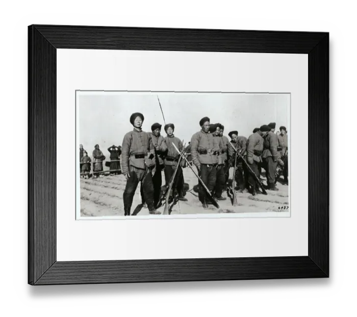 Framed Print : Young Male Chinese Soldiers Standing with Their Weapons Framed Print : Young Male Chinese Soldiers Standing with Their Weapons