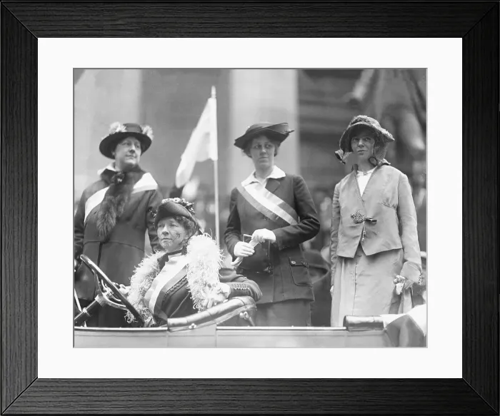Framed Print : Suffragettes Traveling by Car Framed Print : Suffragettes Traveling by Car