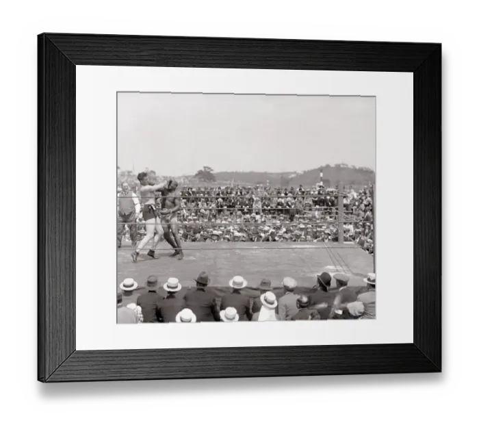 Framed Print : Jack Johnson and Jess Willard Fighting in a Bout