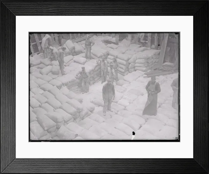 Framed Print : Workers on Ship Level with Flour Cargo