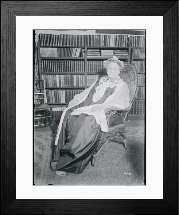 Framed Print : Writer Amelia E. Barr near Bookshelf Framed Print : Writer Amelia E. Barr near Bookshelf