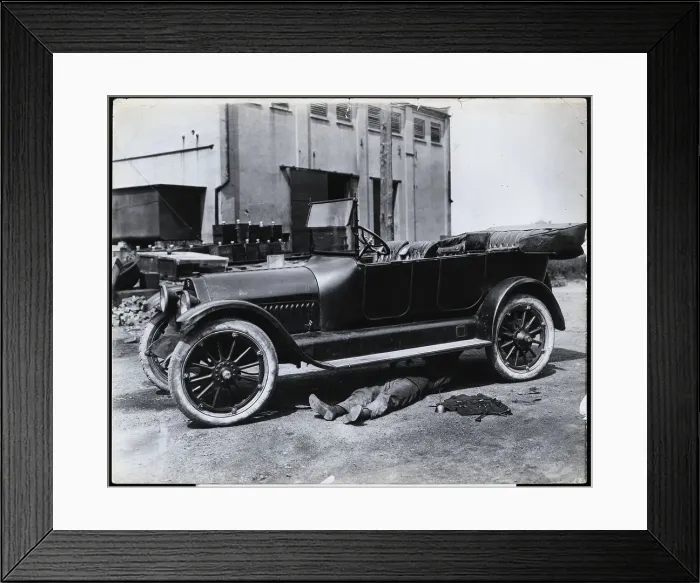 Framed Print : Mechanic Working Under a Convertible Framed Print : Mechanic Working Under a Convertible
