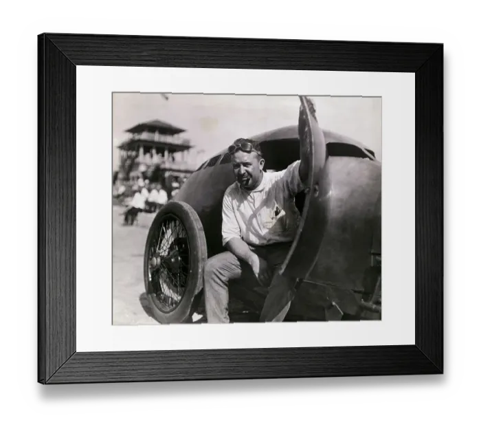 Framed Print : Racecar Driver Barney Oldfield Pausing in Racecar Framed Print : Racecar Driver Barney Oldfield Pausing in Racecar