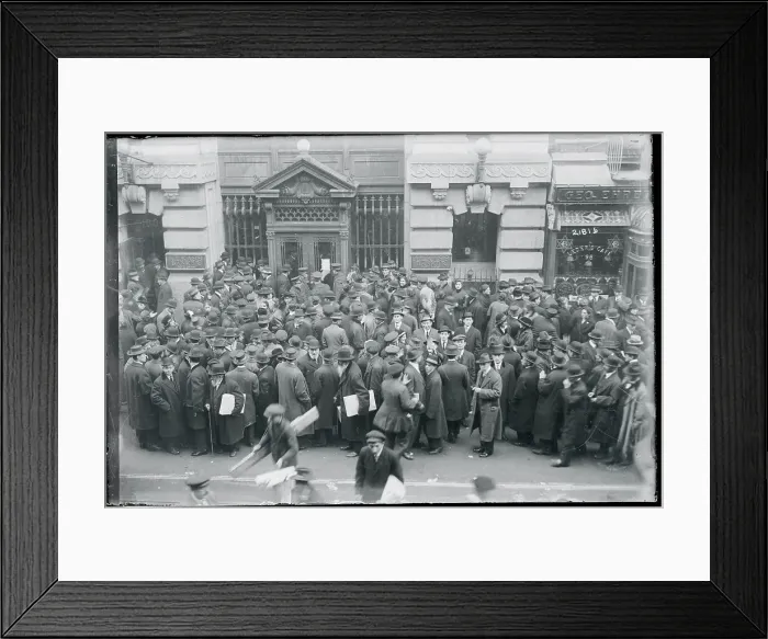 Framed Print : Crowd Outside Closed Bank