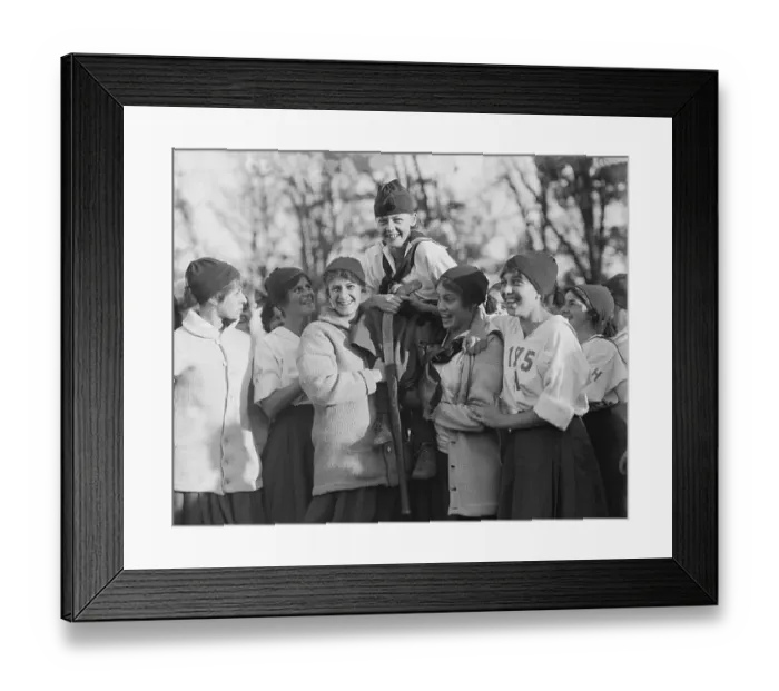 Framed Print : Girls Hockey Team Carrying Captain Framed Print : Girls Hockey Team Carrying Captain