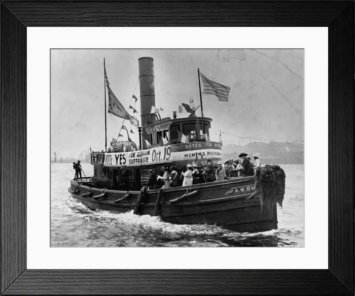 Framed Print : Tugboat with Women's Suffrage Banners Framed Print : Tugboat with Women's Suffrage Banners