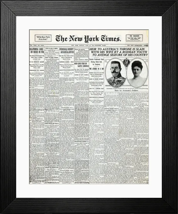Framed Print : Front of New York Times Announcing Death of Archduke Ferdinand Framed Print : Front of New York Times Announcing Death of Archduke Ferdinand