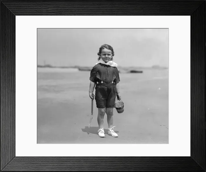 Framed Print : Portrait of girl (8-9 years) on beach. Narragansett, Rhode Island, USA. July 22, 1914 Framed Print : Portrait of girl (8-9 years) on beach. Narragansett, Rhode Island, USA. July 22, 1914