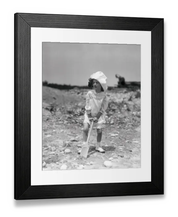 Framed Print : Girl (6-7 years) with shovel on beachNarragansett, Rhode Island, USA. July 22, 1914 Framed Print : Girl (6-7 years) with shovel on beachNarragansett, Rhode Island, USA. July 22, 1914
